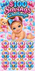 $100 Baby Savings Challenge 3x6 (A6) No hole punch