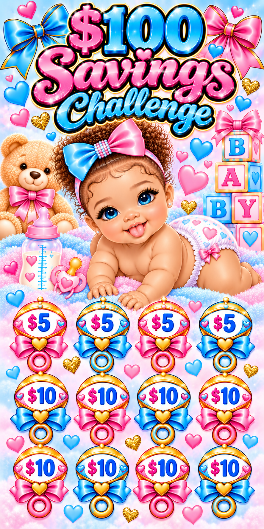$100 Baby Savings Challenge 3x6 (A6) No hole punch