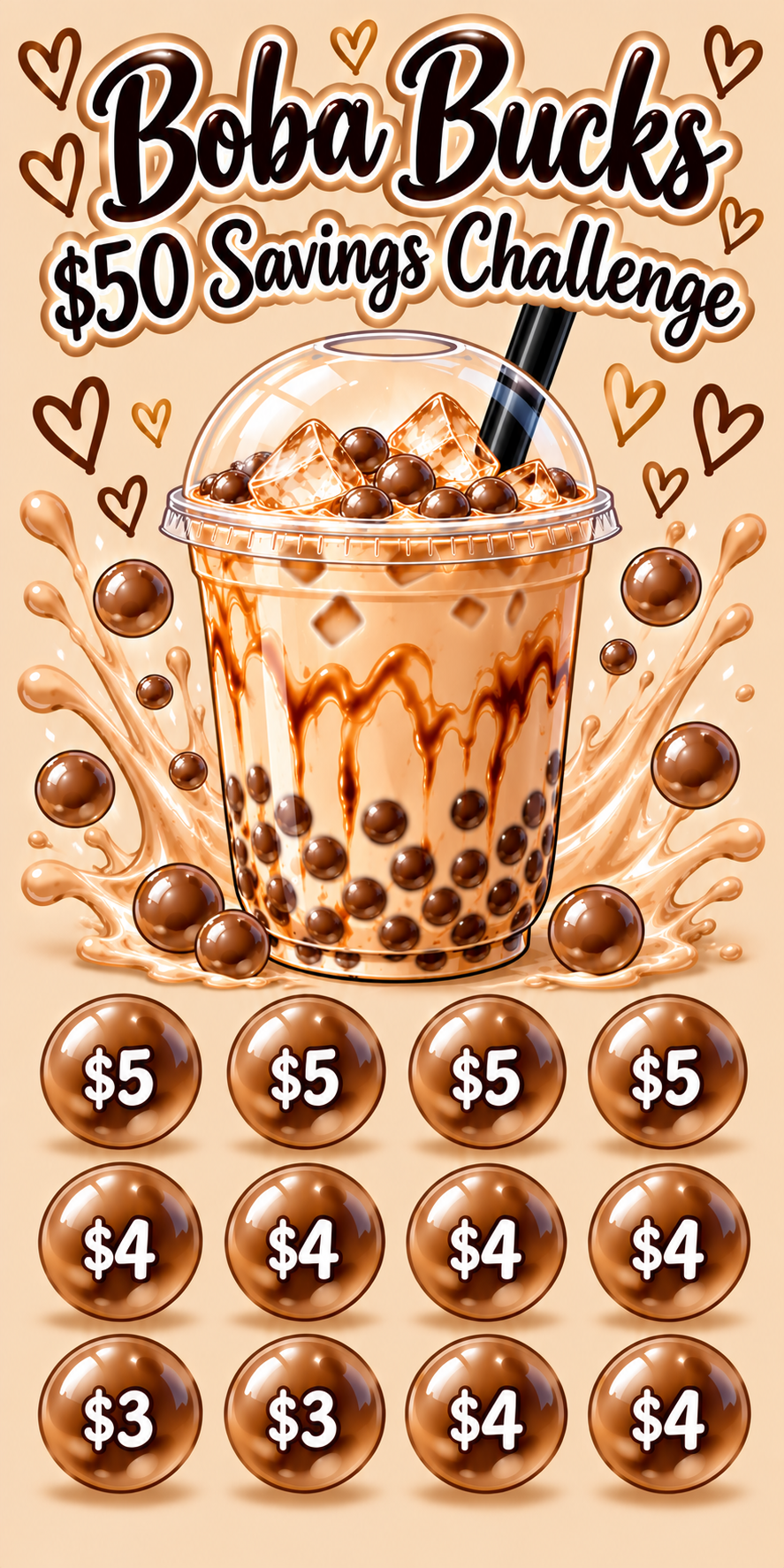 Boba Bucks $50 Savings Challenge 3x6 in (A6) No hole punch