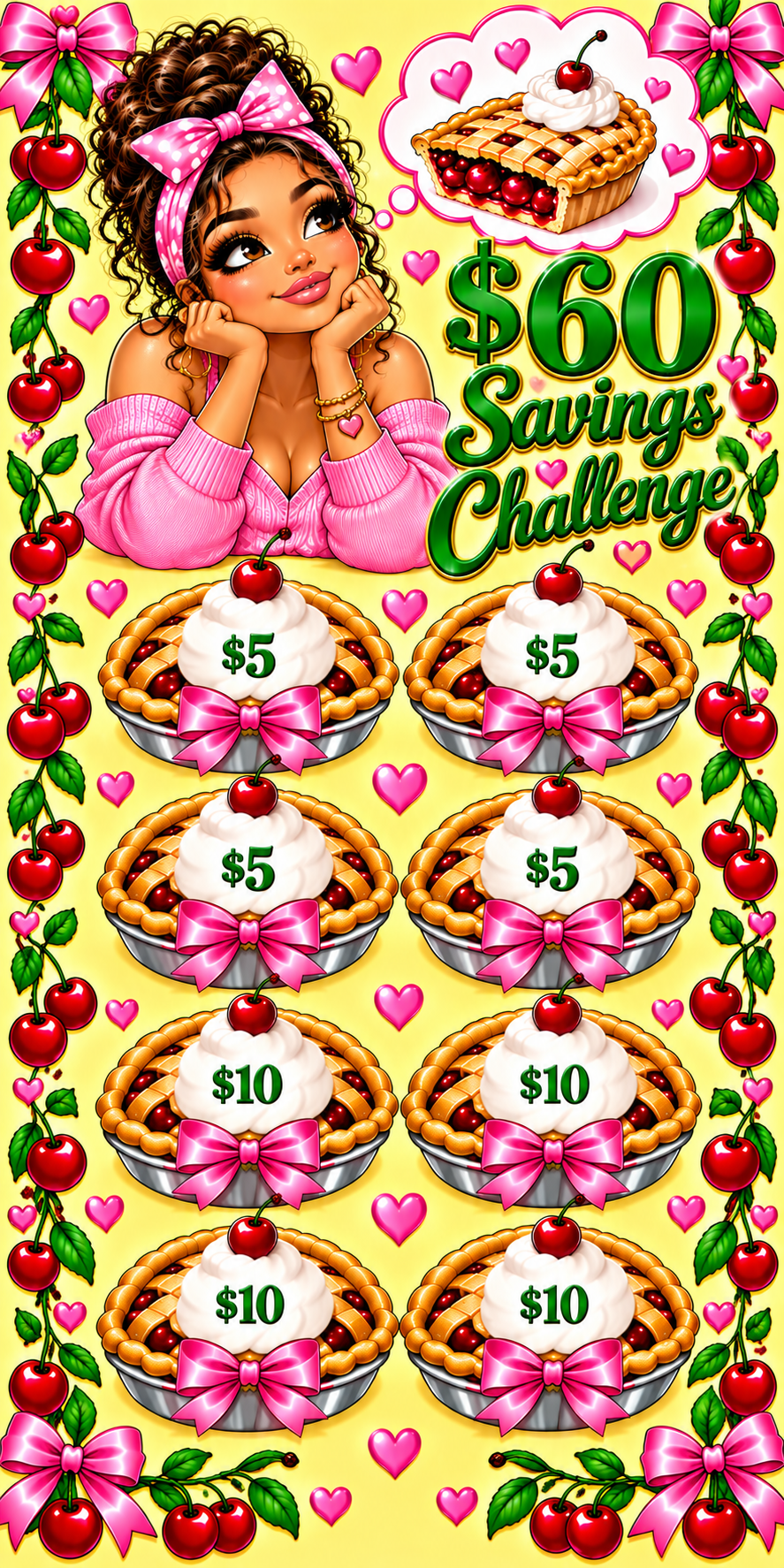 $60 Cherry Pie Savings Challenge 3x6 (A6) No hole punch