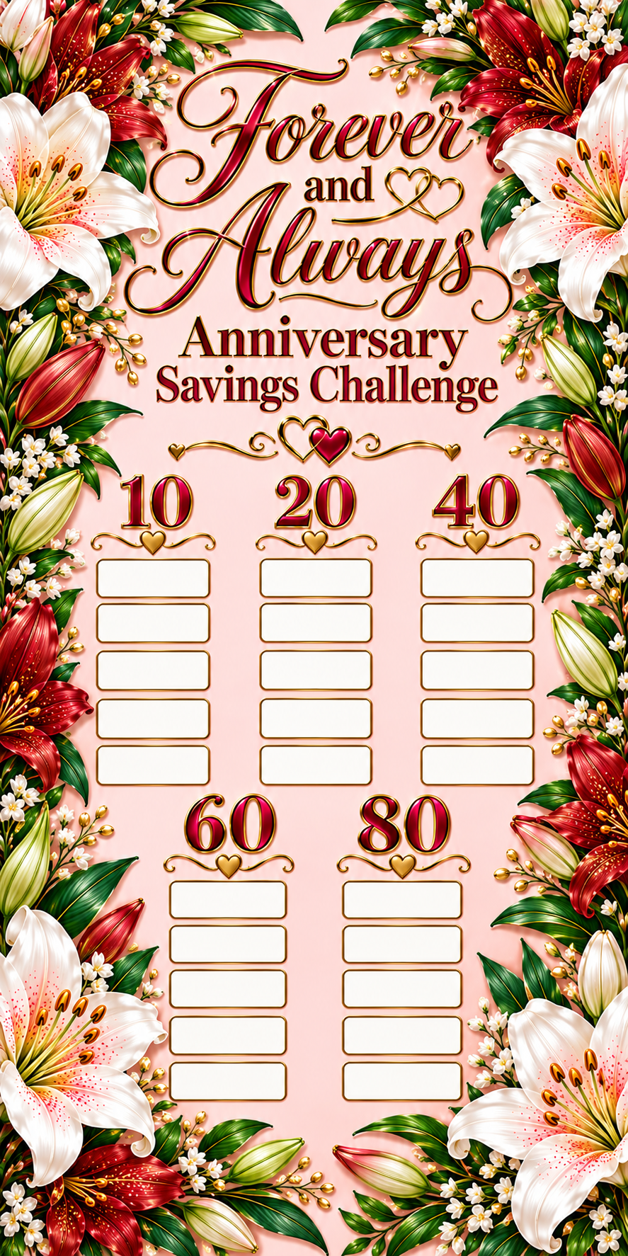 Forever and Always Anniversary Savings Challenge 3x6 in (A6) No hole punch