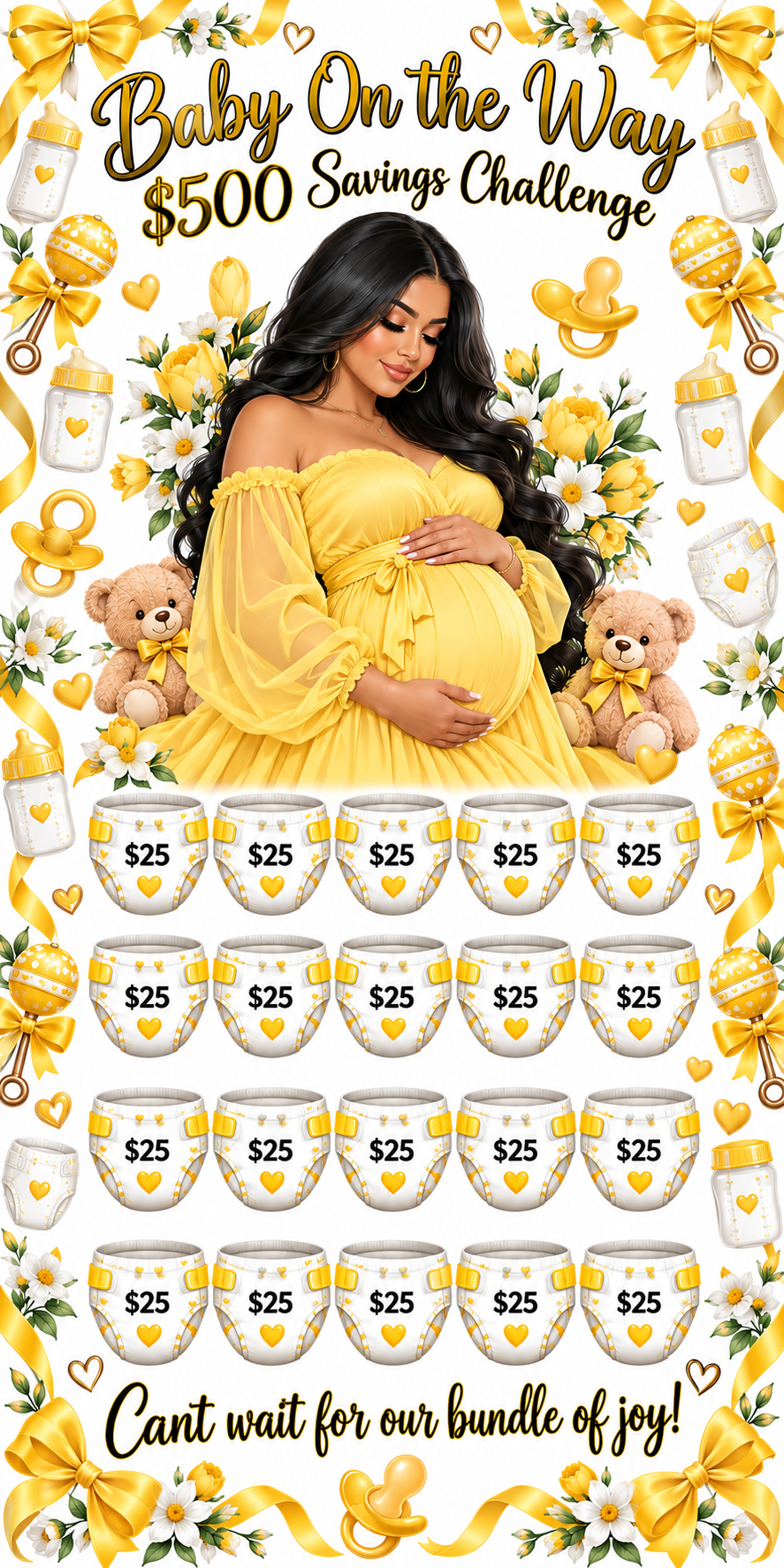 Baby on the Way $500 Savings Challenge 3x6 in (A6) No hole punch