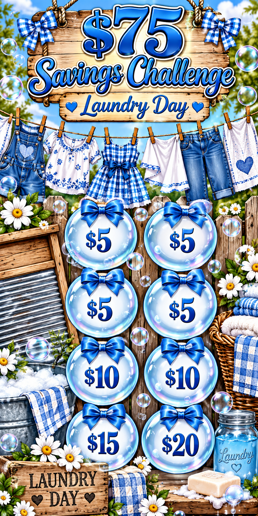 $75 Laundry Day Savings Challenge 3x6 (A6) No hole punch