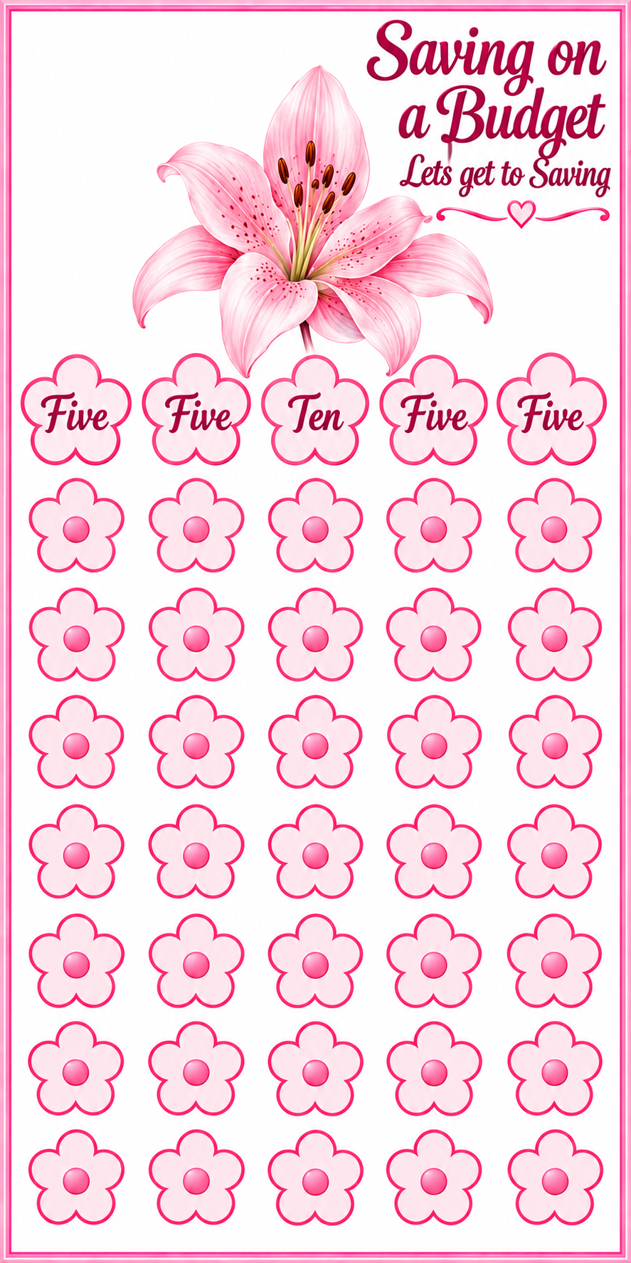Saving On a Budget Pink Lilly Savings Challenge 3x6 in (A6) No hole punch