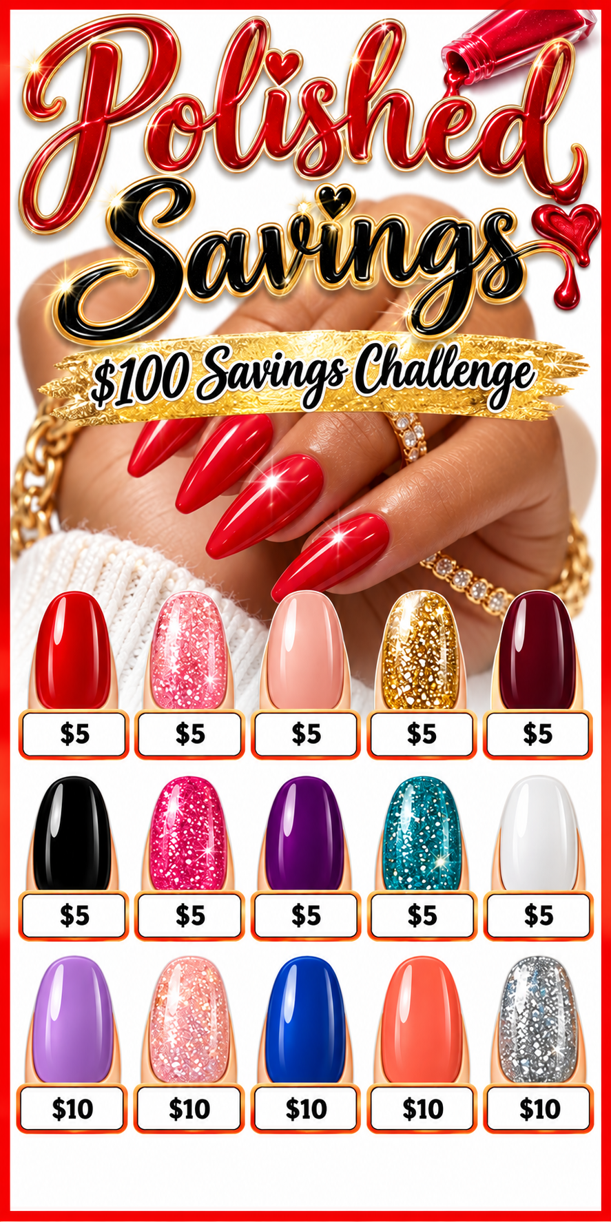 Polished Savings $100 Savings Challenge 3x6 in (A6) No hole punch