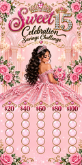 Sweet 15 Celebration Savings Challenge 3x6 (A6) No hole punch