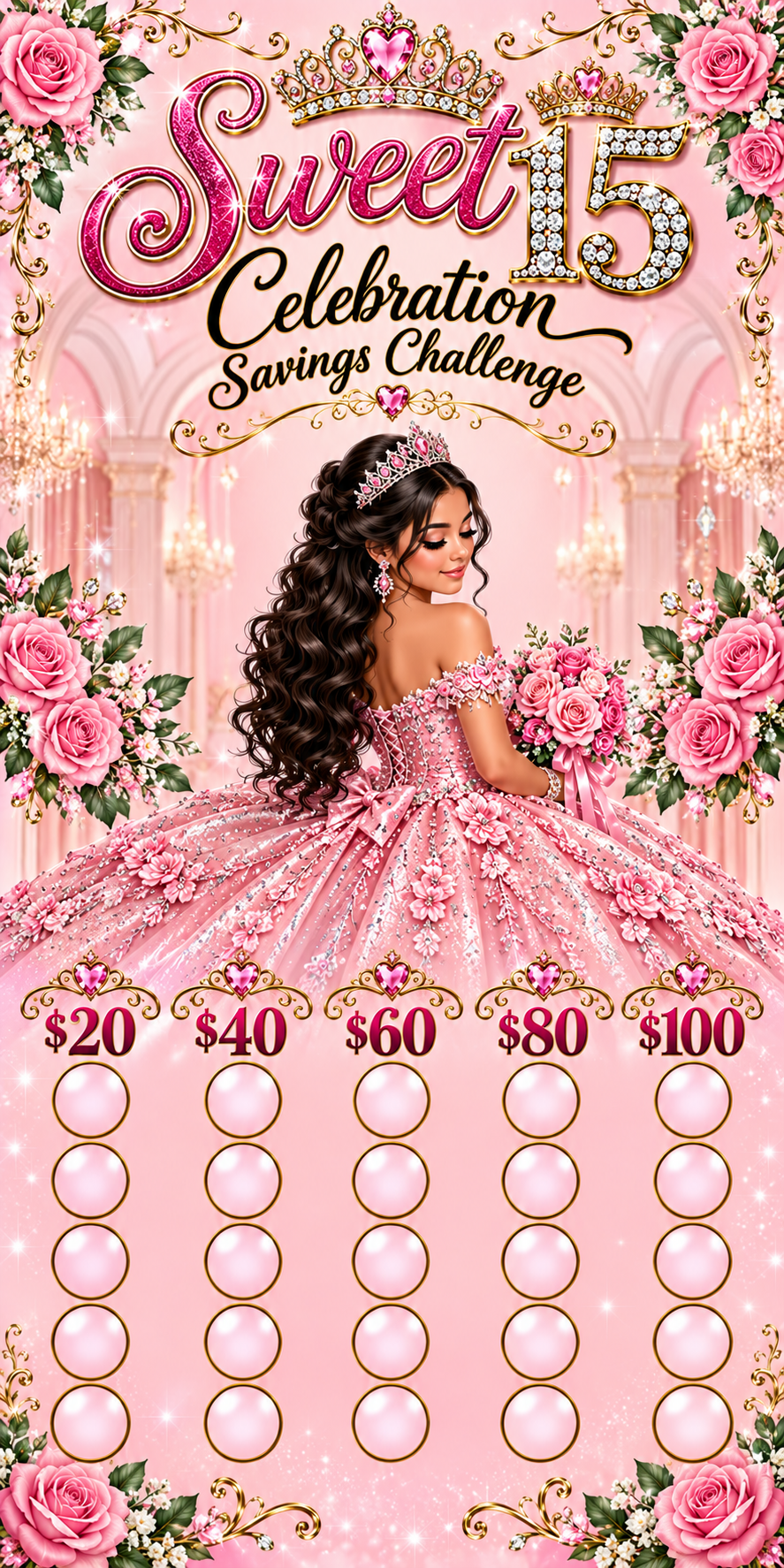 Sweet 15 Celebration Savings Challenge 3x6 (A6) No hole punch